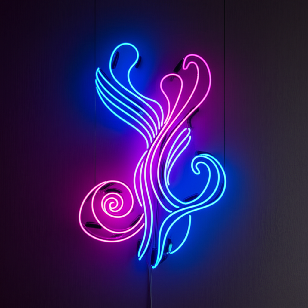 Unique custom neon sign with artistic flowing design elements